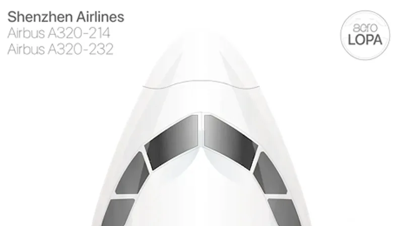 Shenzhen Airlines Airbus A320 seat map preview
